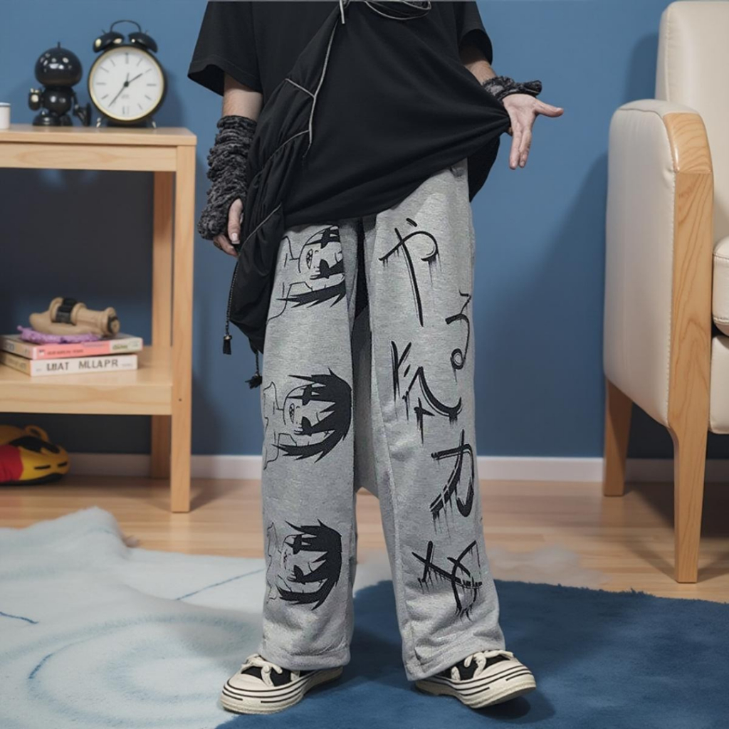 Quần Dài Form Rộng Ống In Họa Tiết Nhật Bản Unisex Nam Nữ Vải Nỉ Mềm Mịn Co Giãn Tốt k1
