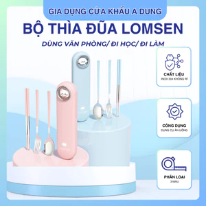 Bộ Dụng Cụ Ăn Uống Lomsen Cute INOX 304 Cao Cấp, Hộp Đựng Thìa Đũa Đáng Yêu Dân Văn Phòng