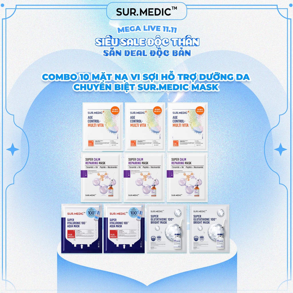 Combo 10 Mặt Nạ Vi Sợi Dưỡng Da Chuyên Biệt SUR.MEDIC+ Mask 30g/miếng