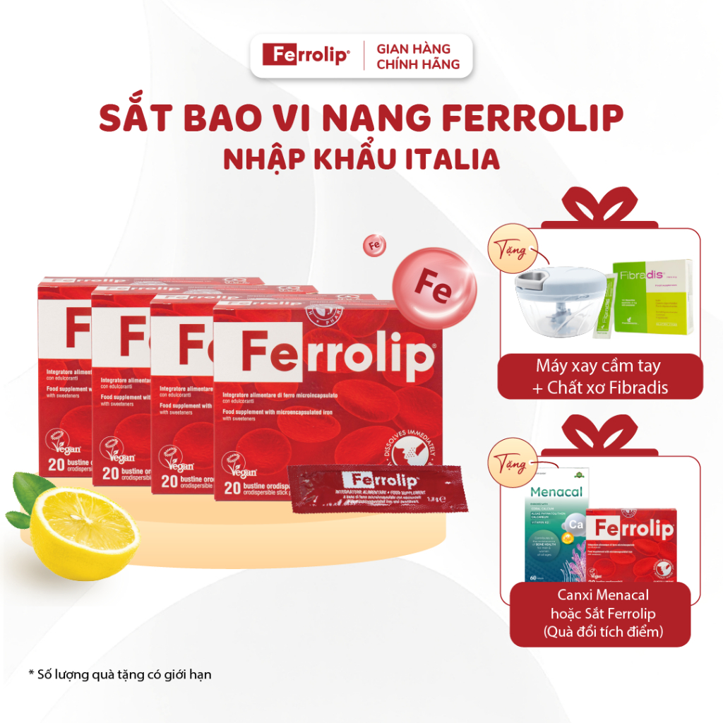 Combo 4 hộp sắt bột Ferrolip - Tích điểm tặng 1 hộp sắt Ferrolip hoặc 1 canxi (quà gửi sau đơn)