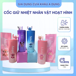 Cốc giữ nhiệt inox 304 710ml có nút bịt miệng ống hút hình stitch và korumi siêu cute