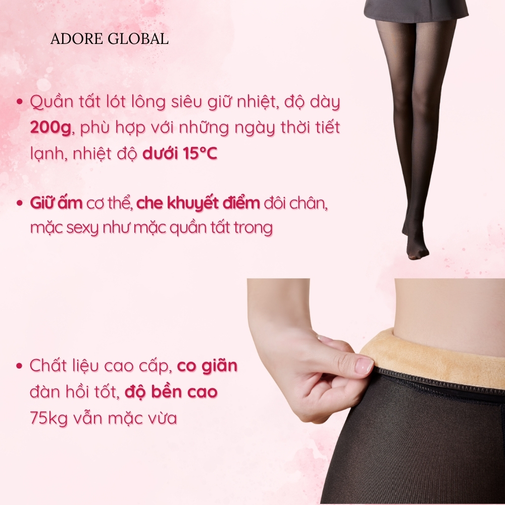 Quần Tất ADORE 6D Nữ Màu Đen Lót Nỉ Giữ Nhiệt Che Khuyết Điểm Thon Gọn Chân 200gr T1002