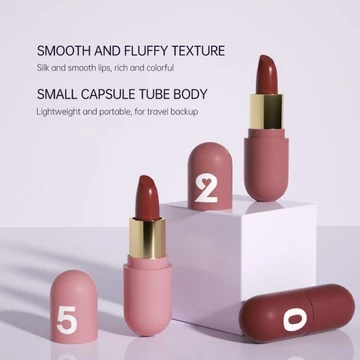 Set 3 Son Viên Nang 520 HongFang – Son Lì Velvet Mềm Mịn, Lên Màu Chuẩn, Mini Dễ Thương