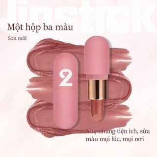 Set 3 Thỏi Son Viên Nang 520 HongFang – Son Lì Mịn Lên Màu Đẹp, Thiết Kế Capsule Dễ Thương Quà Tặng