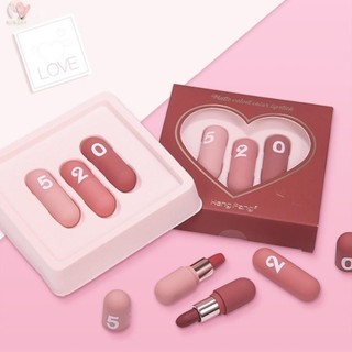 Set 3 Thỏi Son Viên Nang 520 HongFang – Son Lì Mịn Lên Màu Đẹp, Thiết Kế Capsule Dễ Thương Quà Tặng