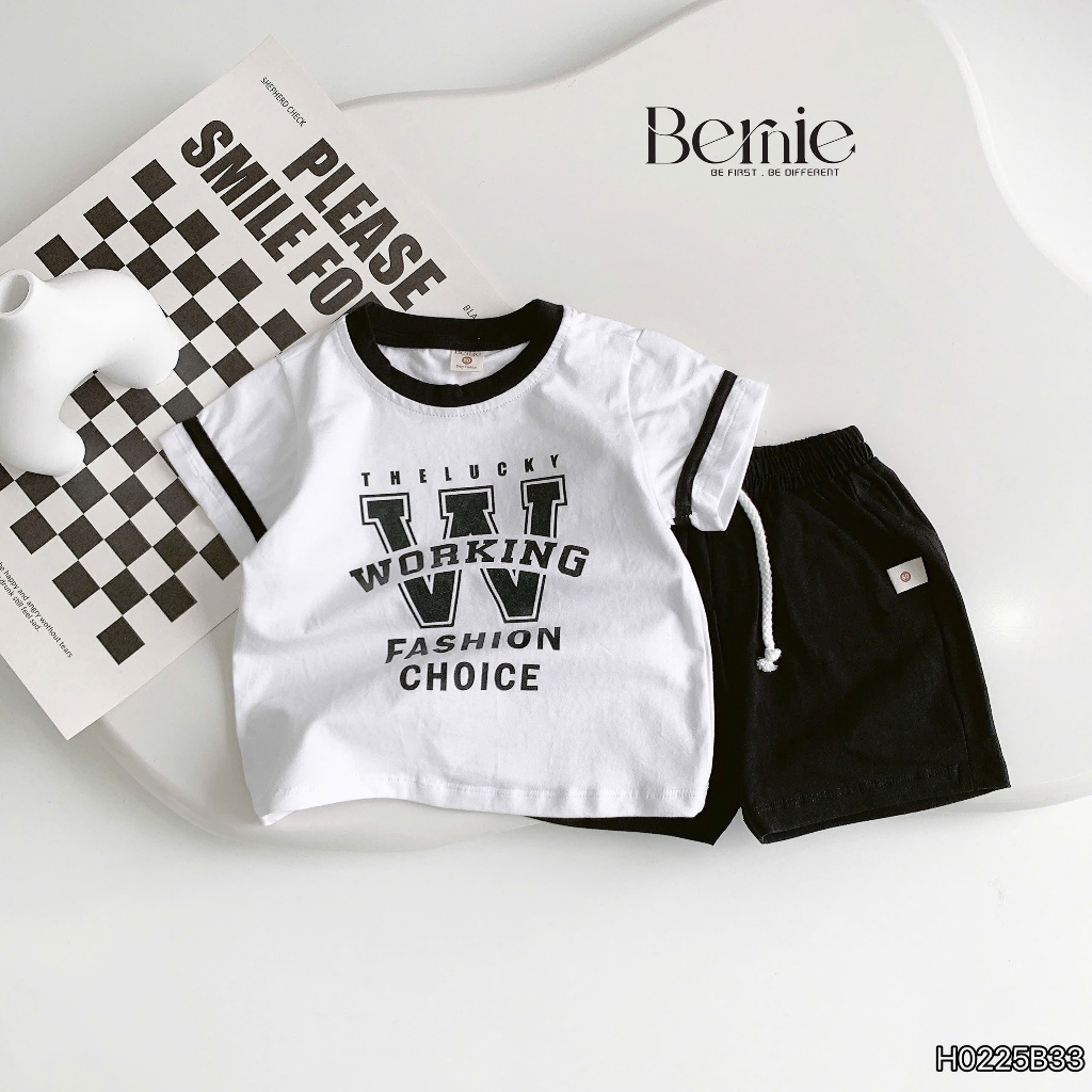 Bộ thể thao in chữ working, bộ cotton mềm mịn cho bé kiểu dáng thể thao cho bé H0225B33