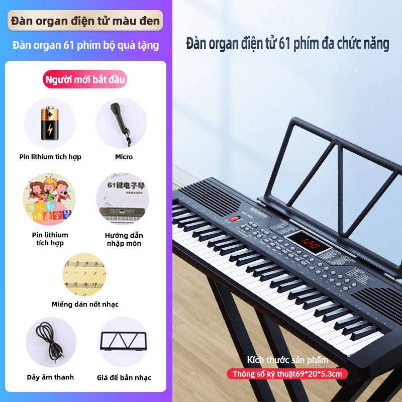 Đàn organ điện tử 61 phím đa năngAYYKX–Hỗ trợ kết nối micro,âm thanh rõ ràng,nhẹ và dễ mang theo,nhiều hiệu ứng âm thanh