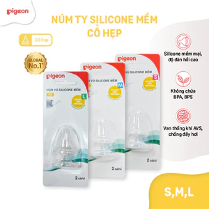 Núm ti Pigeon cổ hẹp mềm đàn hồi chống đầy hơi sặc sữa cho bình sữa chính hãng - núm ty (2 cái/vỉ)