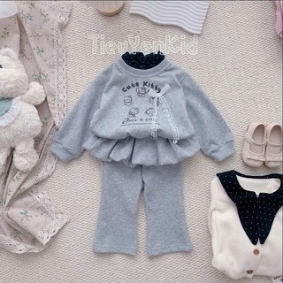Quần áo trẻ em, Bộ nỉ thu đông bé gái mèo xám cho bé 9-26kg S2054 | Tiểu Yến Kids