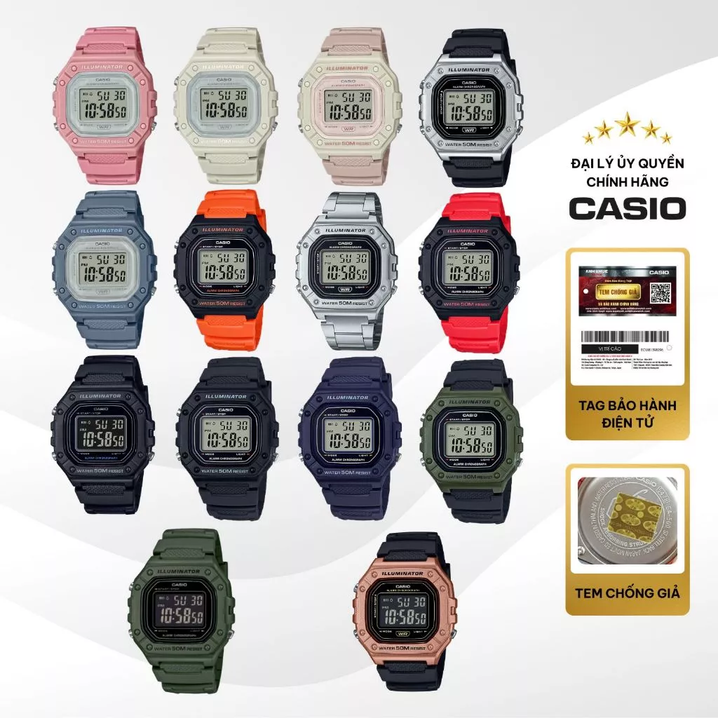 Đồng hồ Casio W-218 chính hãng mặt vuông