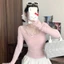 Áo len dài taY phối ren ôm body hồng be pastel thu đông Áo kiểu nữ tiểu thư bánh bèo nhẹ nhàng T1413G