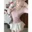 Áo len dài taY phối ren ôm body hồng be pastel thu đông Áo kiểu nữ tiểu thư bánh bèo nhẹ nhàng T1413G