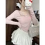 Áo len dài taY phối ren ôm body hồng be pastel thu đông Áo kiểu nữ tiểu thư bánh bèo nhẹ nhàng T1413G