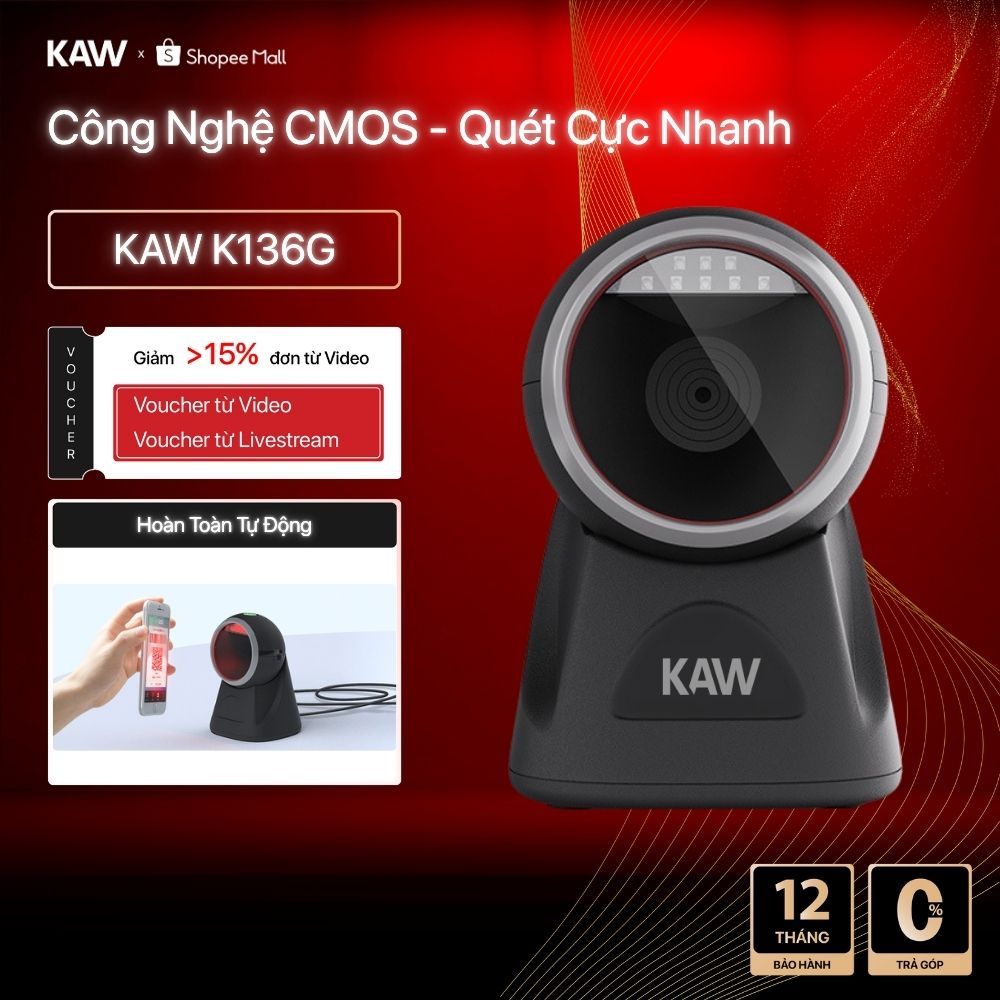 Máy quét mã vạch đa tia để bàn KAW K136G, công nghệ CMOS, quét QR, Quét ...
