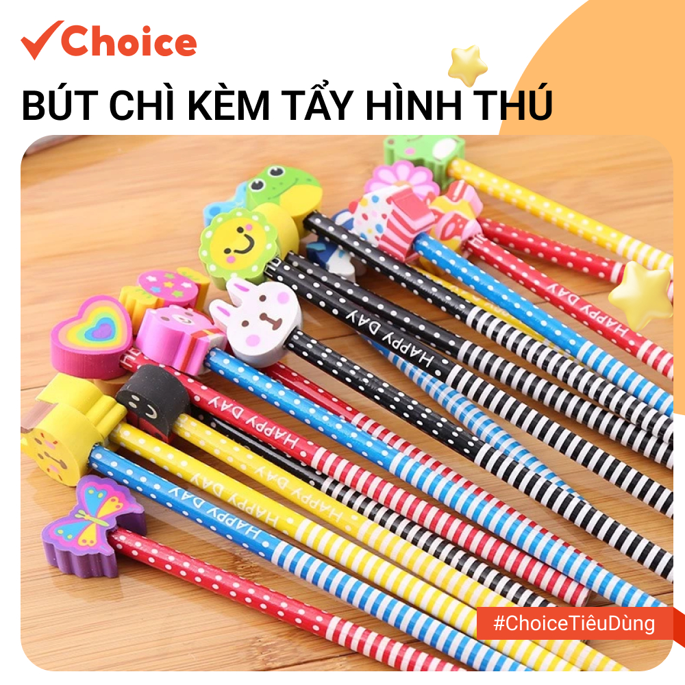 [Choice] Bút Chì Kèm Tẩy Hình Thú FS1-2925-590, Dễ Thương, Nhiều Màu Sắc