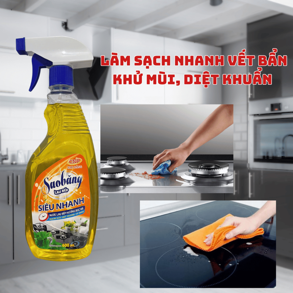 Nước Lau Bếp Sao Băng Siêu Nhanh | Siêu Sạch | Hương Thơm Mát Dịu | Chai 600ML