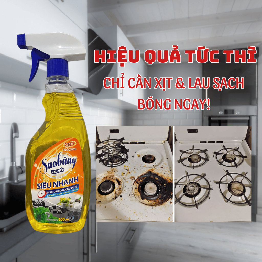Nước Lau Bếp Sao Băng Siêu Nhanh | Siêu Sạch | Hương Thơm Mát Dịu | Chai 600ML