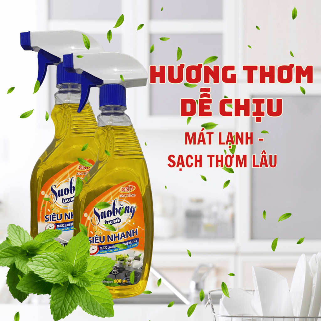 Nước Lau Bếp Sao Băng Siêu Nhanh | Siêu Sạch | Hương Thơm Mát Dịu | Chai 600ML