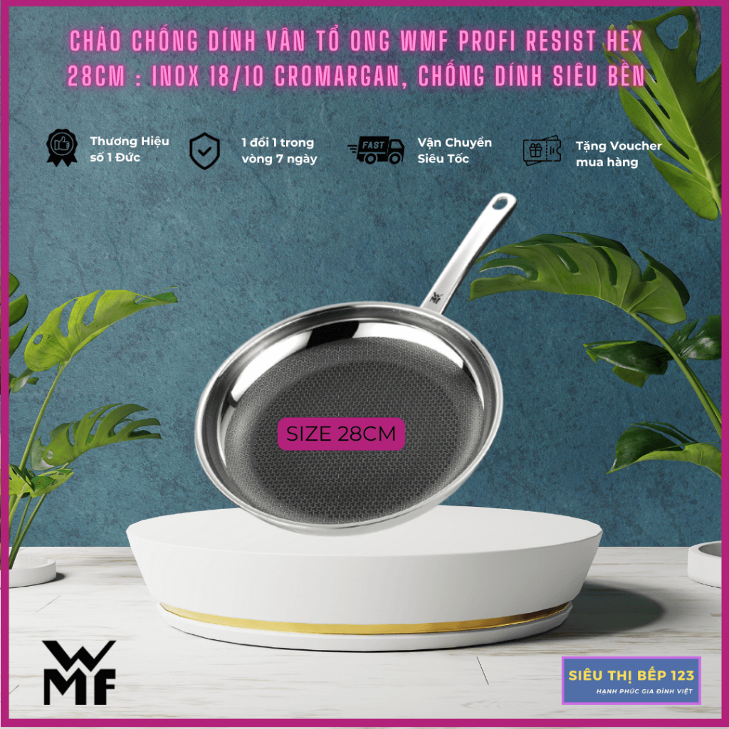 Chảo WMF Profi Resist Hex 28cm Vân Tổ Ong, Thép Không Gỉ 18/10, Đáy ...