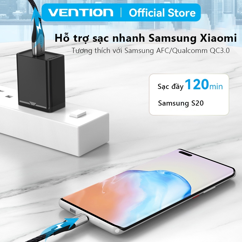 Củ Sạc Nhanh Chính Hãng Vention 18W Cốc Sạc USB Chống Cháy Nổ Dùng Cho Samsung, Xiaomi và Các Dòng Điện Thoại Khác