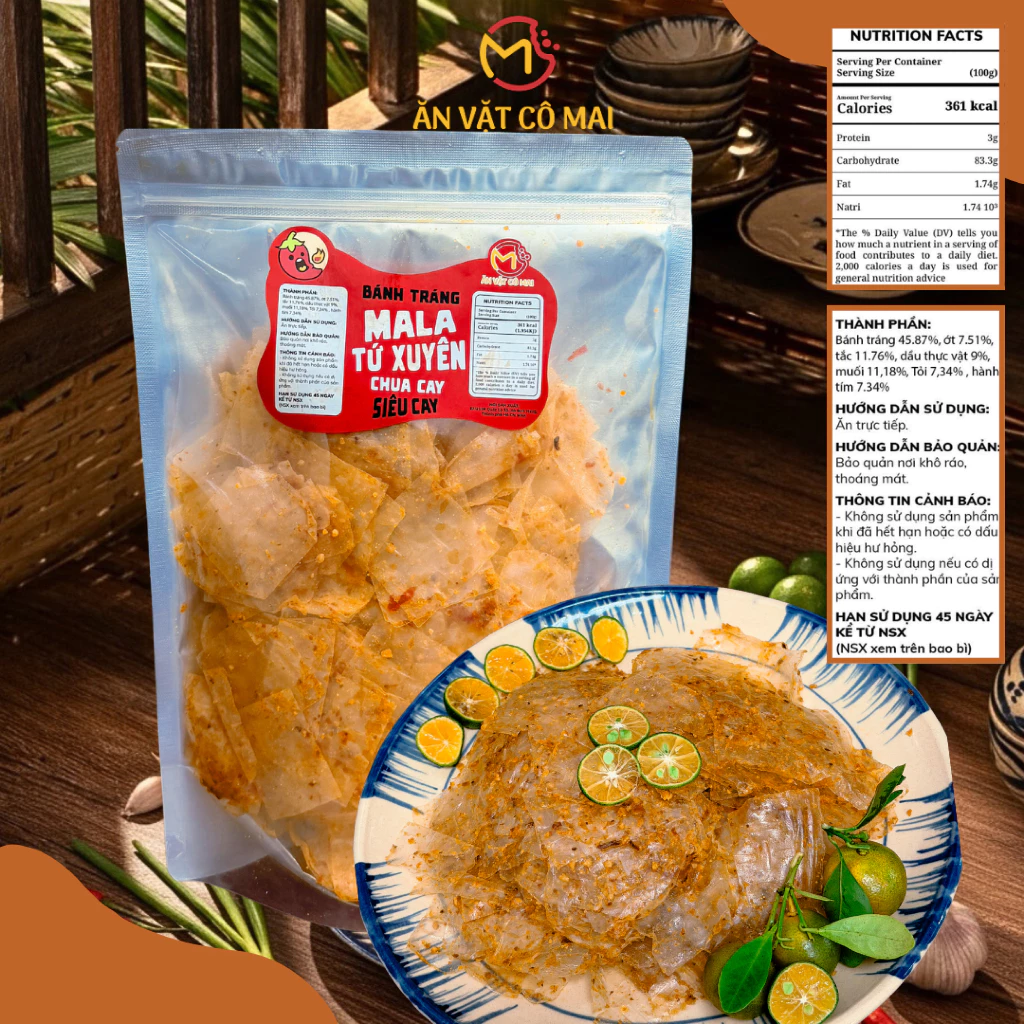 Bánh Tráng MALA TỨ XUYÊN Chua Cay - Túi 500Gr, Ăn Vặt Cô Mai