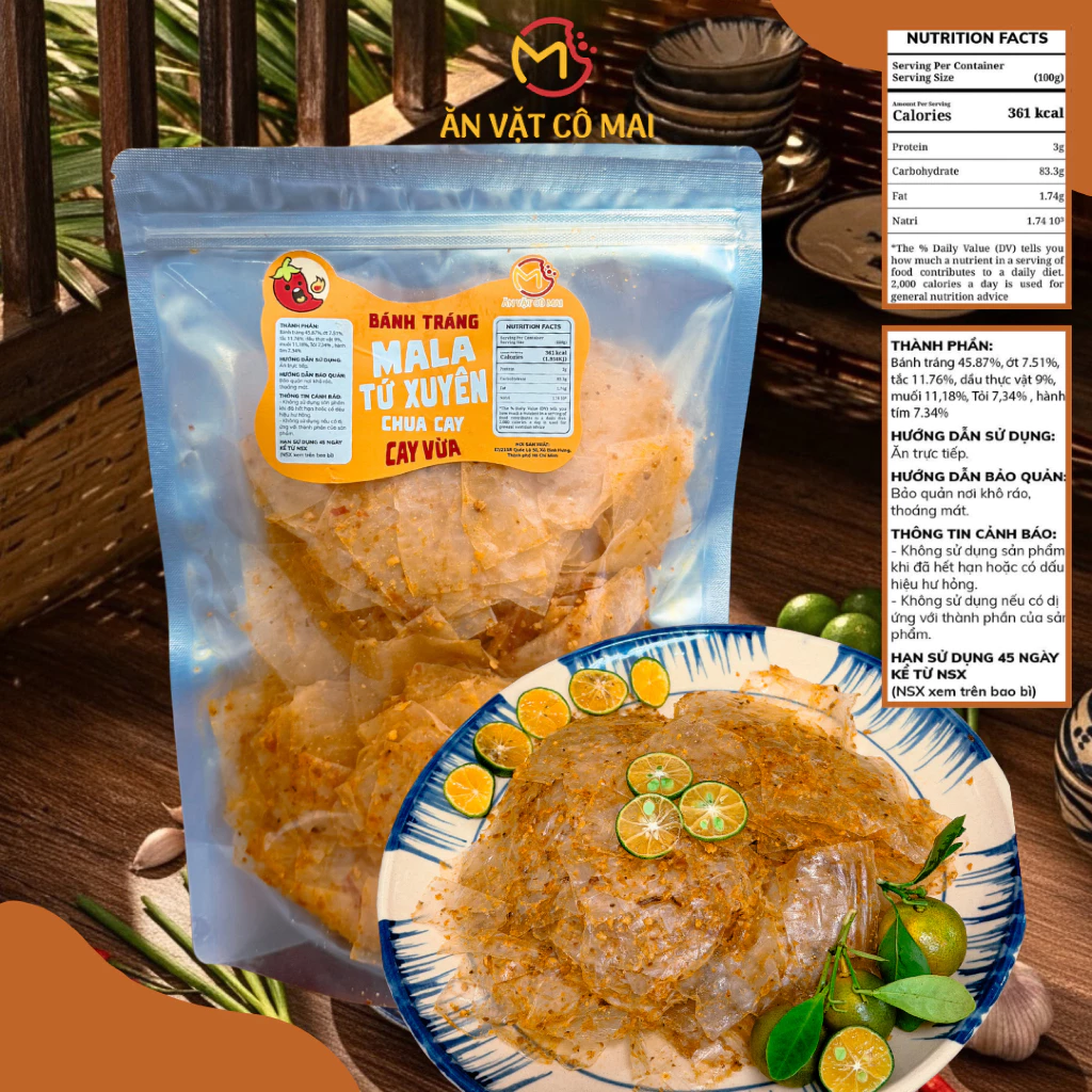 Bánh Tráng MALA TỨ XUYÊN Chua Cay - Túi 500Gr, Ăn Vặt Cô Mai