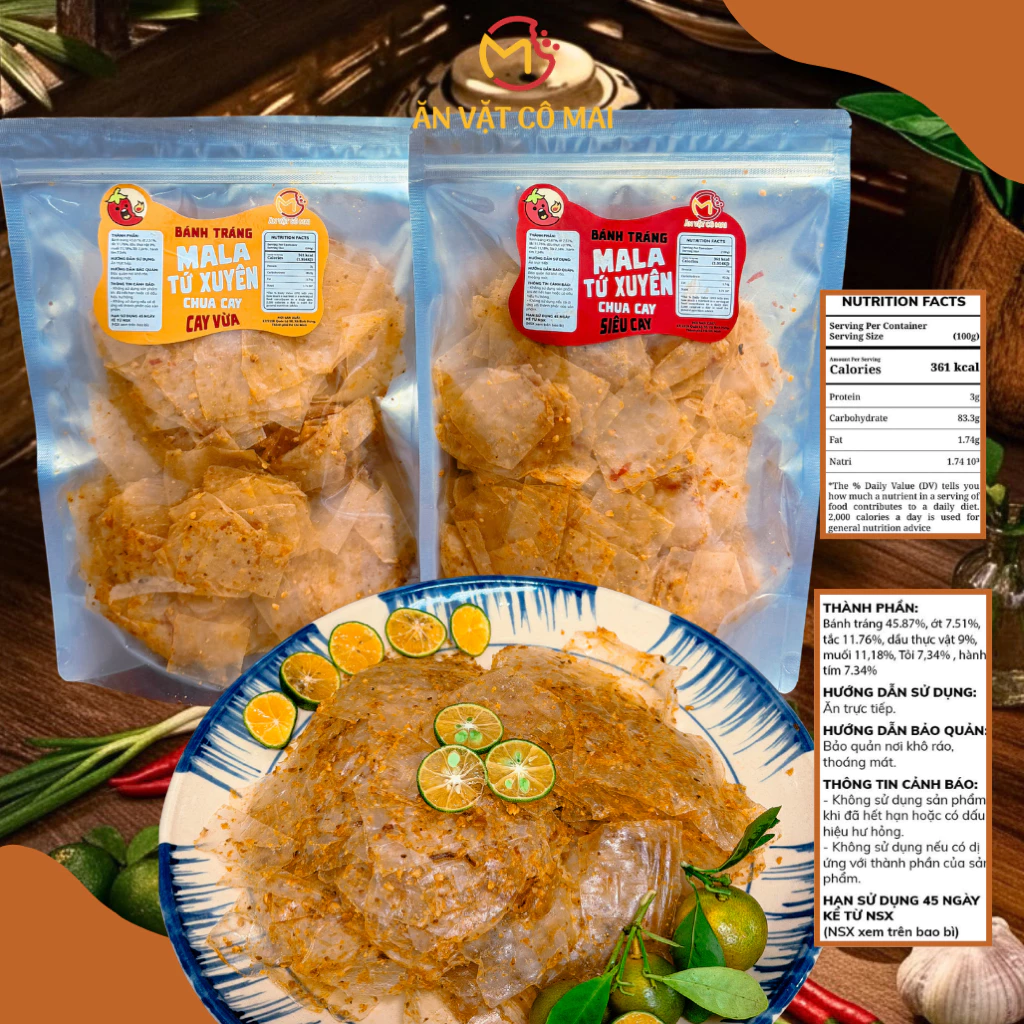 Bánh Tráng MALA TỨ XUYÊN Chua Cay - Túi 500Gr, Ăn Vặt Cô Mai