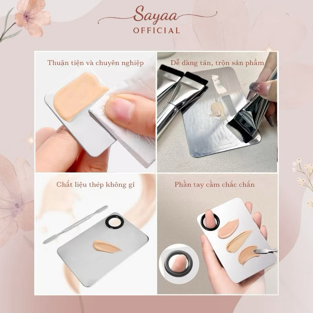 Set 5 Món Dụng Cụ Trộn Tán Nền Bằng Thép Chống Gỉ, Siêu Mỏng Nhẹ, Dễ Tán Nền, Phụ Kiện Trang Điểm Sayaa