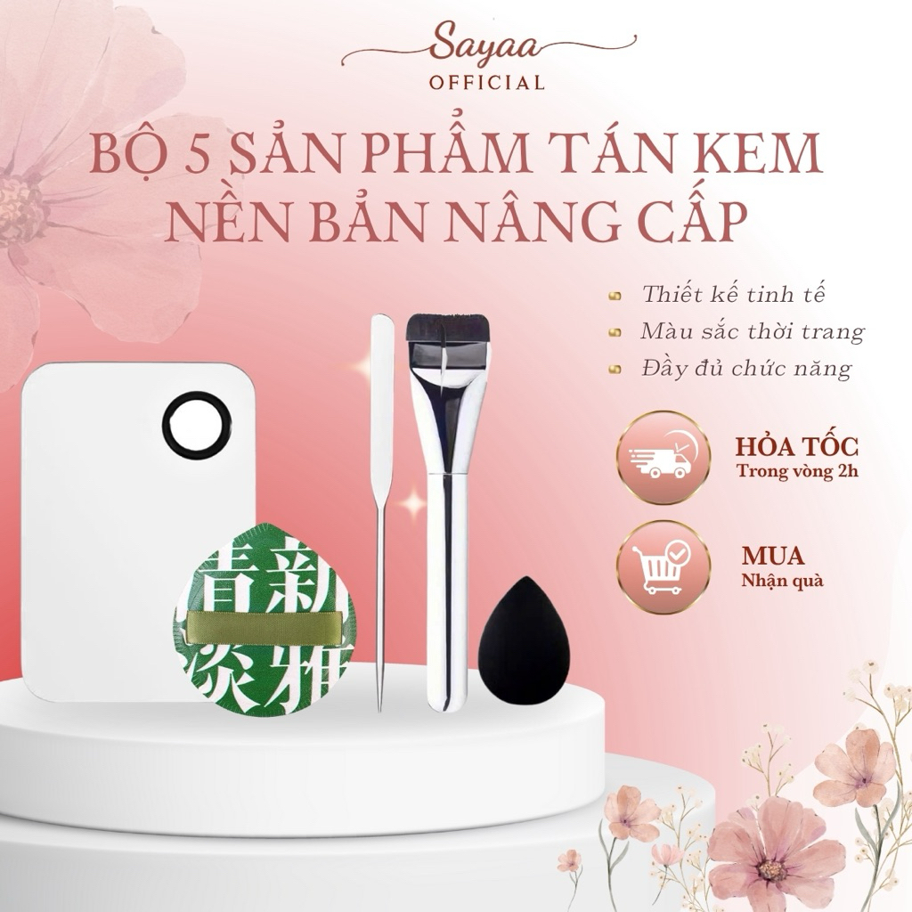 Set 5 Món Dụng Cụ Trộn Tán Nền Bằng Thép Chống Gỉ, Siêu Mỏng Nhẹ, Dễ Tán Nền, Phụ Kiện Trang Điểm Sayaa