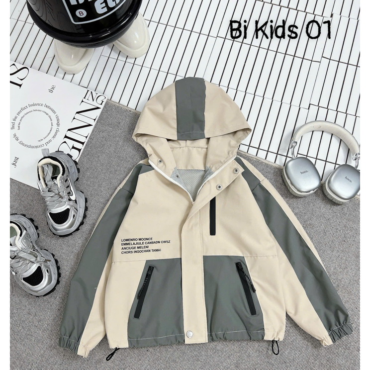 {SIZE 12-55kg} ÁO KHOÁC GIÓ CAO CẤP BÉ TRAI 2 LỚP PHONG CÁCH THỂ THAO , CÁ TÍNH. Màu BE XÁM