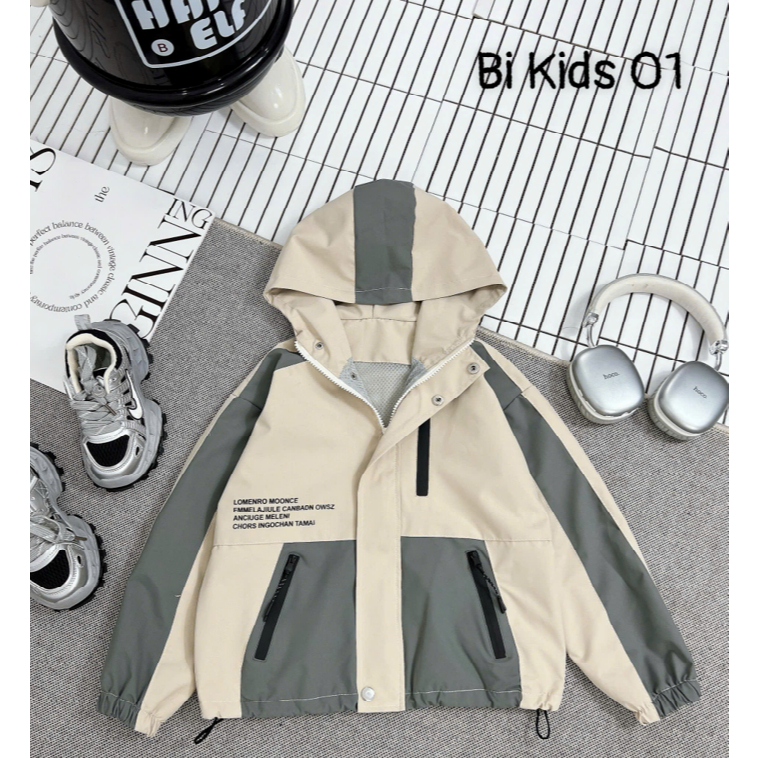 {SIZE 12-55kg} ÁO KHOÁC GIÓ CAO CẤP BÉ TRAI 2 LỚP PHONG CÁCH THỂ THAO , CÁ TÍNH. Màu BE XÁM
