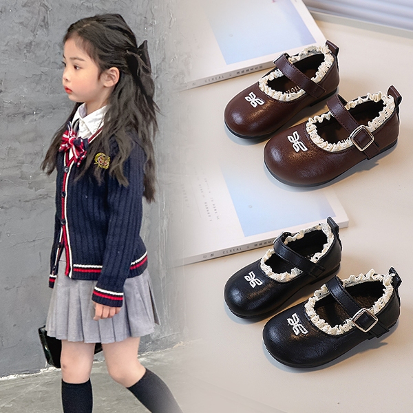 Giày đế bệt bé gái Mary Jane mới mùa thu, học sinh ren thời trang PU mềm mại