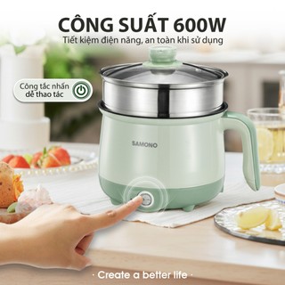 (BH 1 năm) Nồi điện đa năng dung tích 1.5L Samono SW-DG01P phủ 2 lớp chống dính, công suất 600W, kèm xửng hấp inox