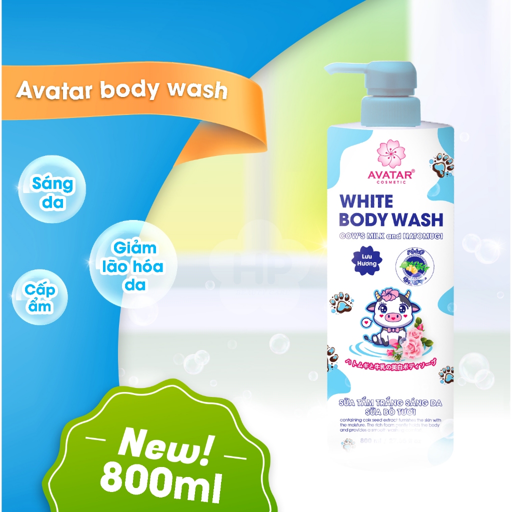 Combo 2 Chai Sữa Tắm Dưỡng Trắng Da Sữa Bò Tươi Và Hatomugi Avatar White Body Wash (800mL x 800mL)