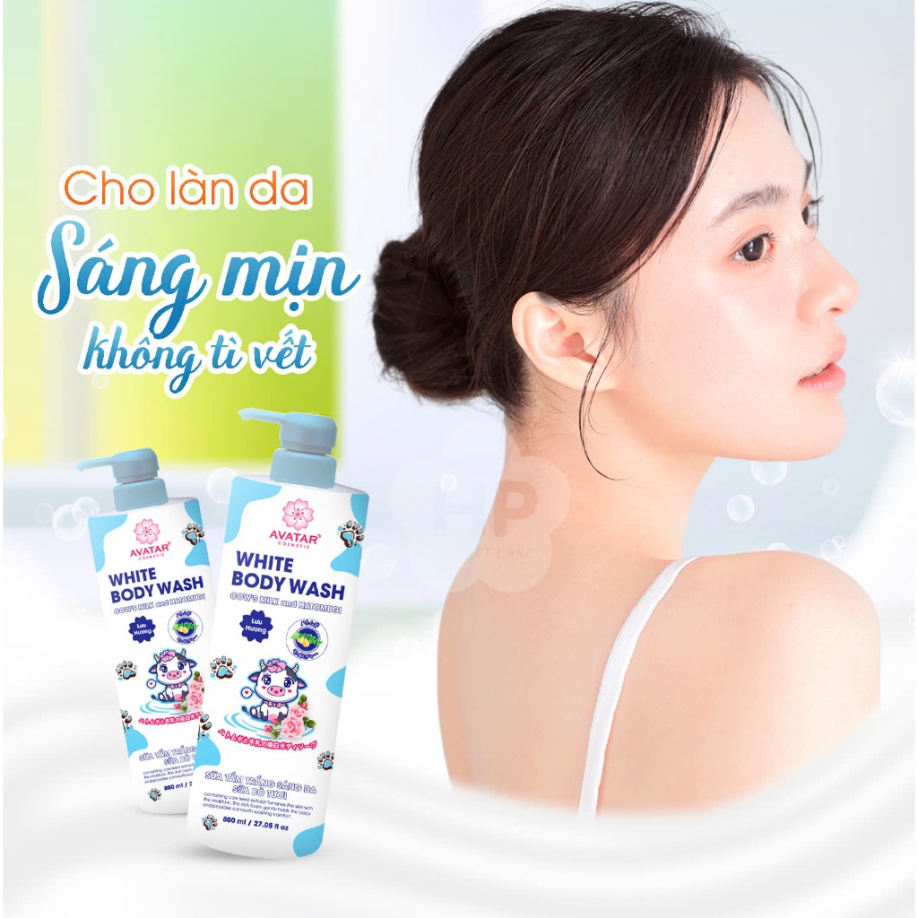 Combo 2 Chai Sữa Tắm Dưỡng Trắng Da Sữa Bò Tươi Và Hatomugi Avatar White Body Wash (800mL x 800mL)