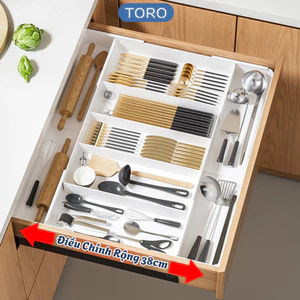 Khay Chia Ngăn Kéo Tủ Bếp TORO Bàn Học Điều Chỉnh Chiều Dài Nhựa PP Cao Cấp, Khay Đựng Mỹ Phẩm Gọn Gàng