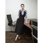 Áo sơ mi nữ HAGOO tay dài cổ đức bổ cầu vải chéo khuy trang trí phong cách công sở cao cấp [A8035] — ảnh 3