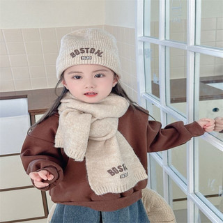 Set mũ + khăn len thêu chữ Boston cho bé từ 2-8 tuổi