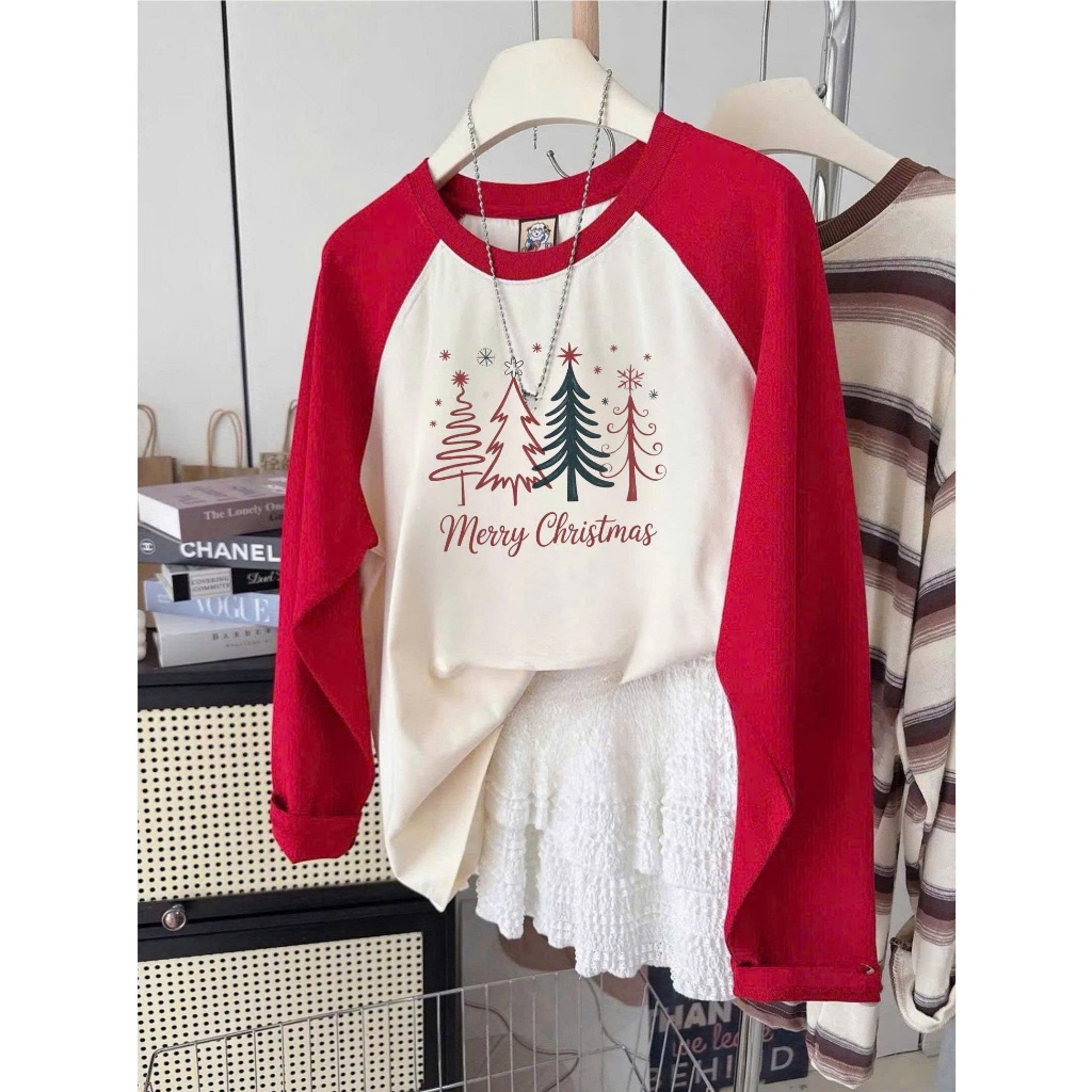 HỎA TỐC - Áo Giáng sinh, Áo dài tay in hình Neol xinh xắn JULY FASHION, Áo dài tay phối màu, kẻ sọc chất cotton xượt