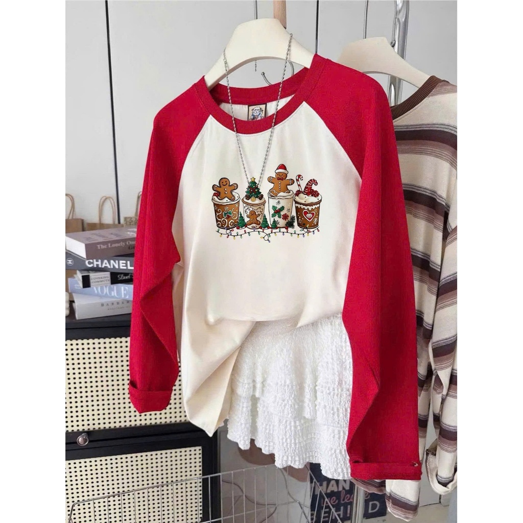 HỎA TỐC - Áo Giáng sinh, Áo dài tay in hình Neol xinh xắn JULY FASHION, Áo dài tay phối màu, kẻ sọc chất cotton xượt