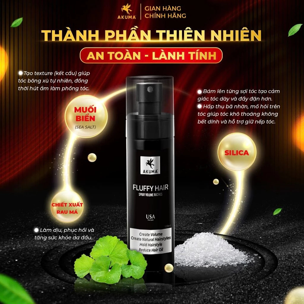 Xịt tạo phồng Akuma Fluffy Hair 120ml giúp tóc bồng bềnh - Tạo độ phồng tóc, kiềm dầu tốt