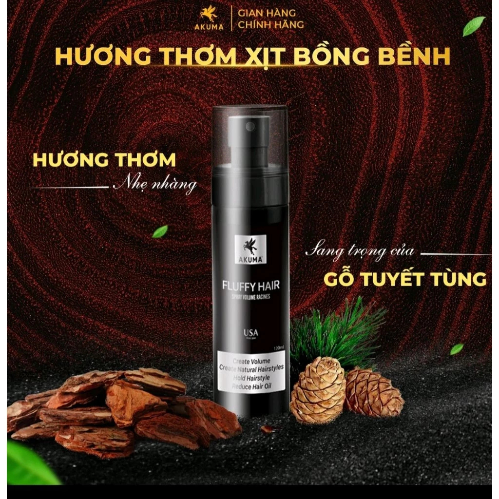Xịt tạo phồng Akuma Fluffy Hair 120ml giúp tóc bồng bềnh - Tạo độ phồng tóc, kiềm dầu tốt