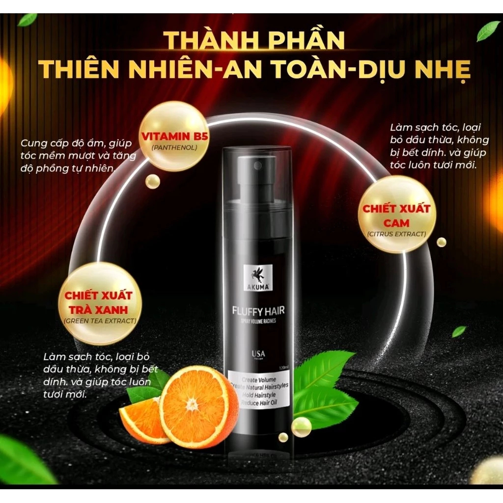 Xịt tạo phồng Akuma Fluffy Hair 120ml giúp tóc bồng bềnh - Tạo độ phồng tóc, kiềm dầu tốt