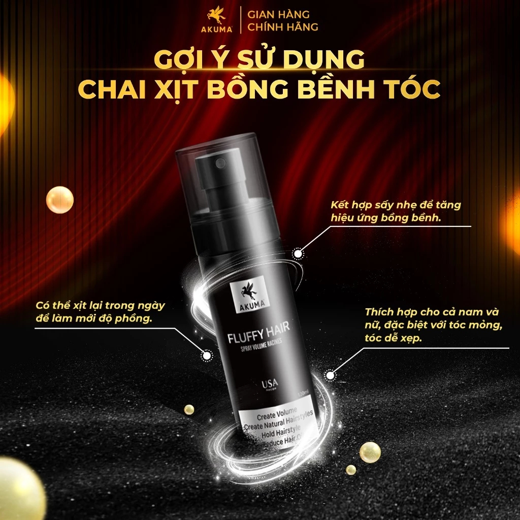 Xịt tạo phồng Akuma Fluffy Hair 120ml giúp tóc bồng bềnh - Tạo độ phồng tóc, kiềm dầu tốt