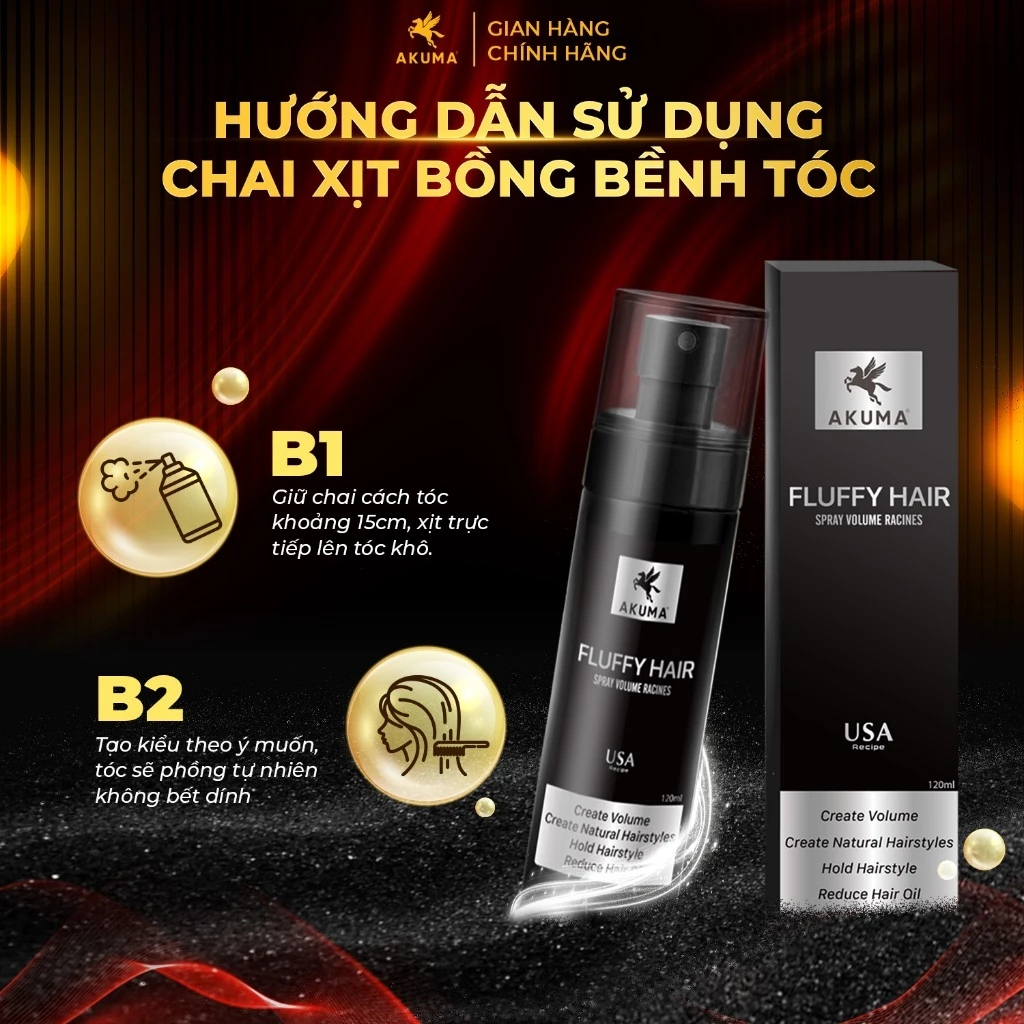 Xịt tạo phồng Akuma Fluffy Hair 120ml giúp tóc bồng bềnh - Tạo độ phồng tóc, kiềm dầu tốt