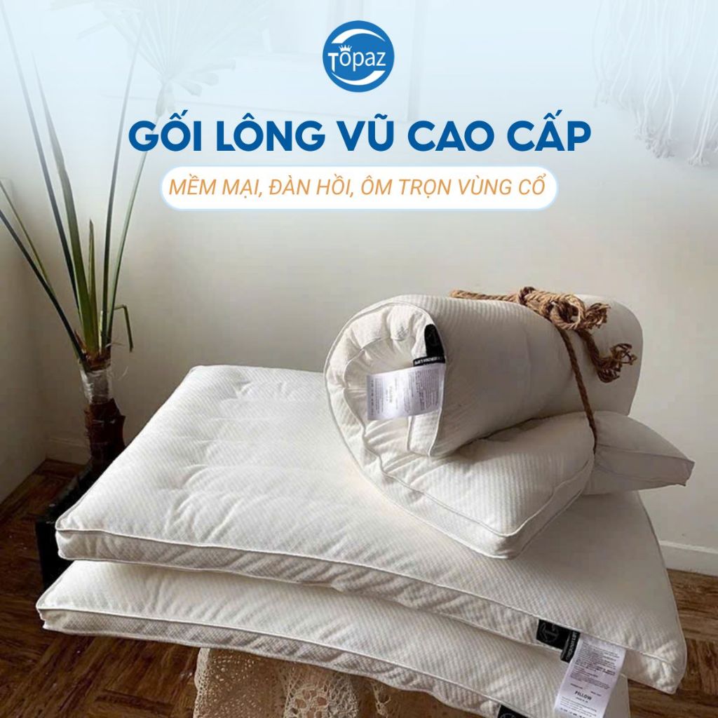 Gối Lông Vũ Nhân Tạo Cao Cấp Cho Người Nằm Thấp Và Đau Cổ Vai Gáy TOPAZ Nhập Khẩu Kích Thước 50Cm x 70Cm