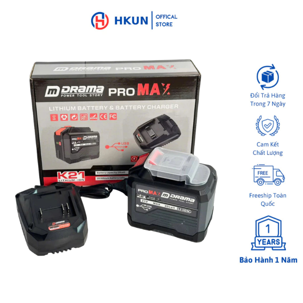 Combo Pin Sạc Drama 20C Có Cổng USB 4Fet - Sạc Nhanh, Chân Pin Phổ Thông, Có Đèn Led Báo Pin Dùng Cho Máy Mài, Khoan,...