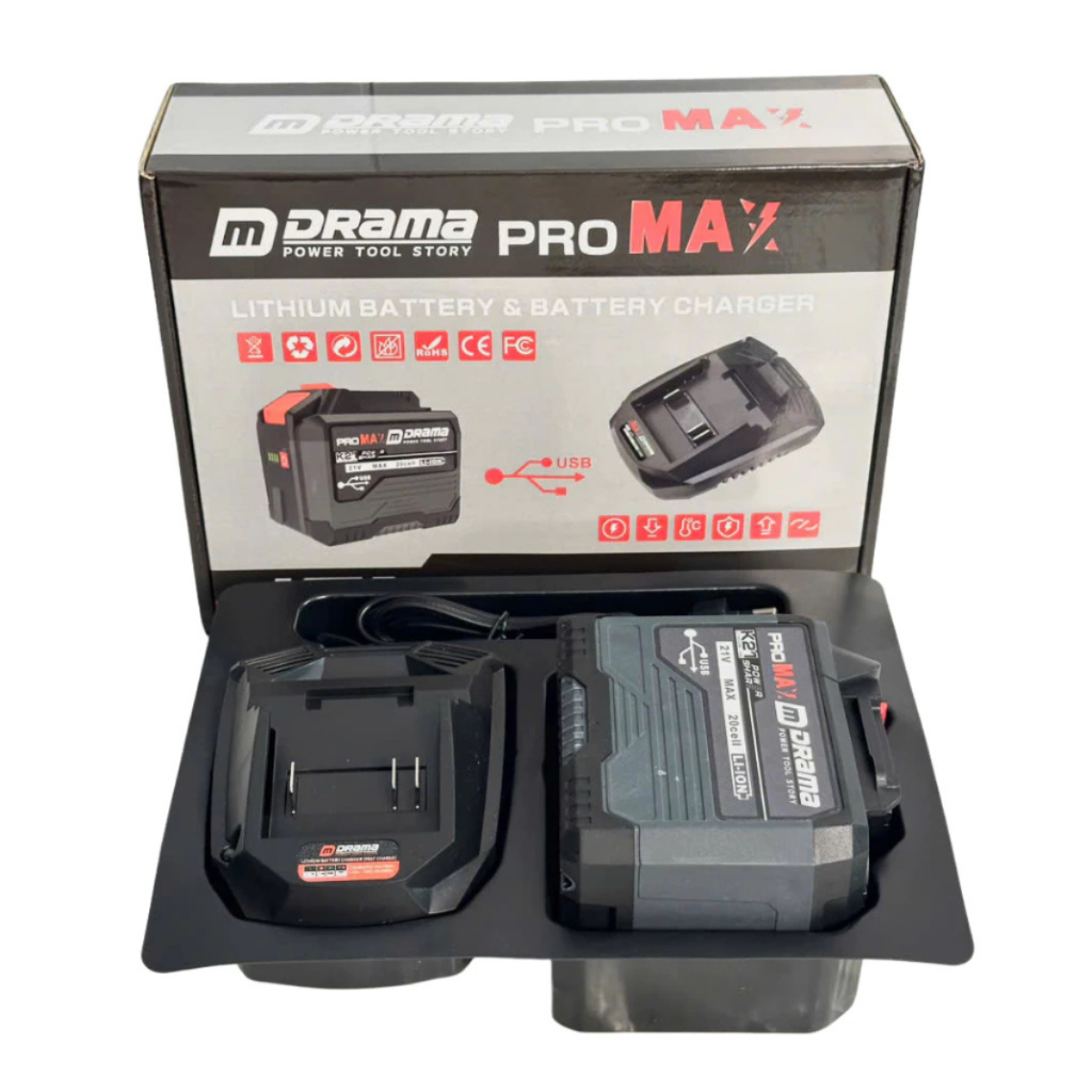 Combo Pin Sạc Drama 20C Có Cổng USB 4Fet - Sạc Nhanh, Chân Pin Phổ Thông, Có Đèn Led Báo Pin Dùng Cho Máy Mài, Khoan,...