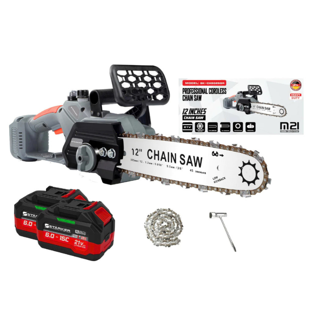 Máy Cưa Xích 12 Inch STARKER SK-CX5025GR Động Cơ Không Chổi Than, Chân Pin Phổ Thông