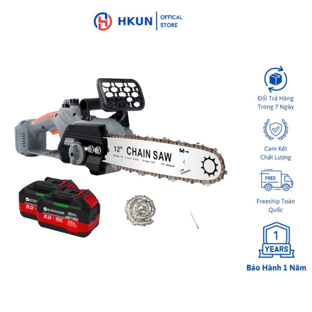 Máy Cưa Xích 12 Inch STARKER SK-CX5025GR Động Cơ Không Chổi Than, Chân Pin Phổ Thông